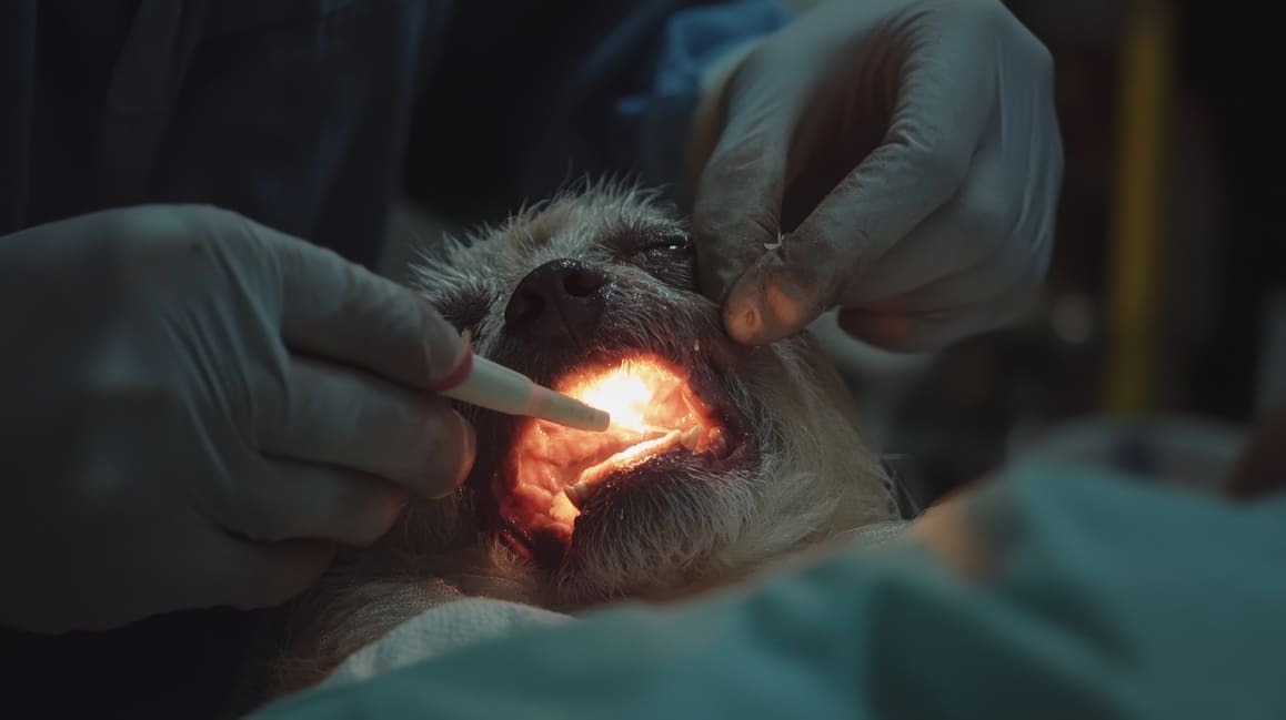 cachorro sendo examinado por um médico através de uma endoscopia